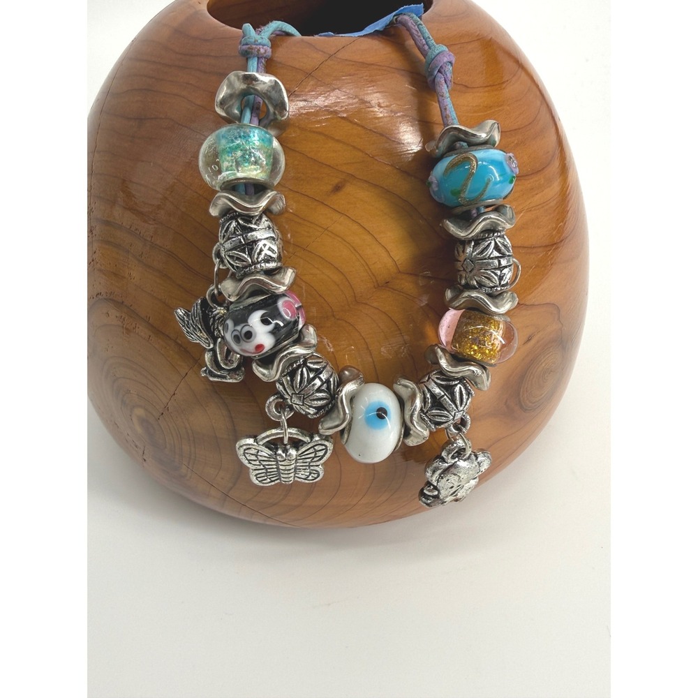 VTG Trollbeads Artisan Lampwork Glass Charm Bracelet Evil Eye‎ Whimsigoth Boho